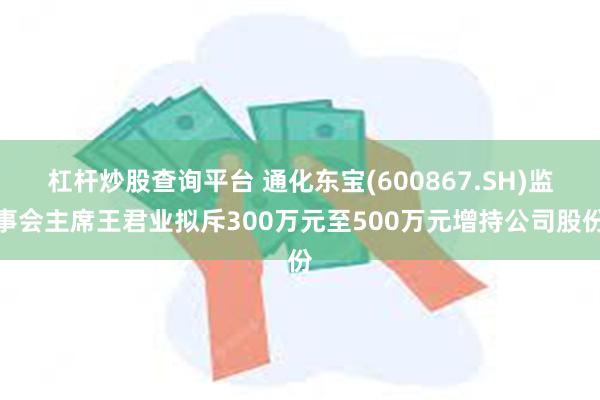 杠杆炒股查询平台 通化东宝(600867.SH)监事会主席王君业拟斥300万元至500万元增持公司股份